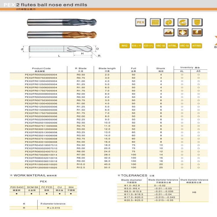 2F Ball Nose End Mill