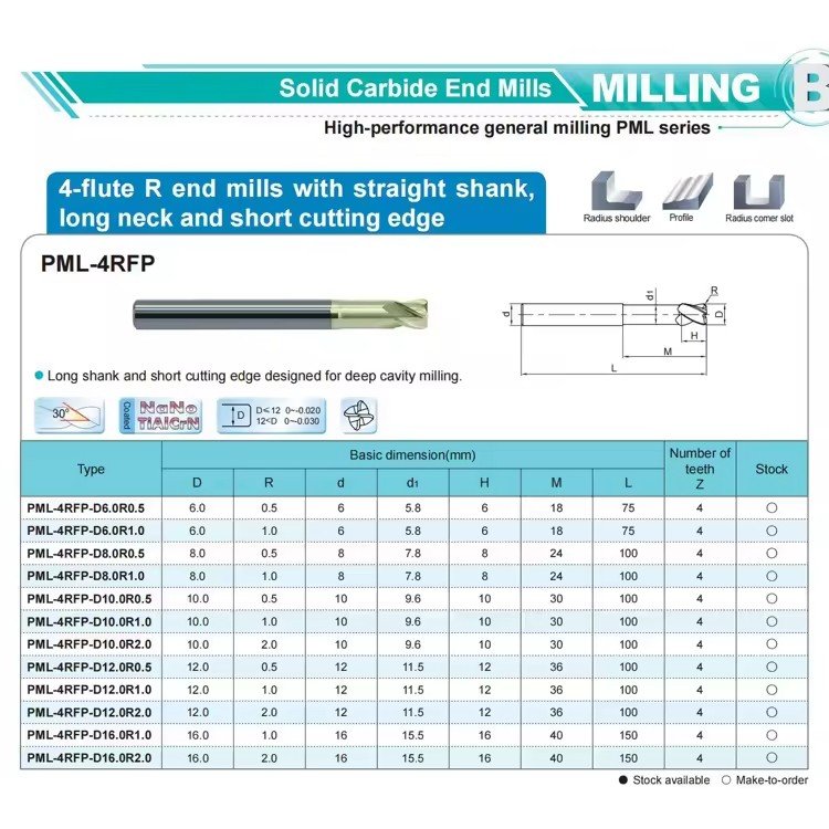 4F Long Neck R End Mill